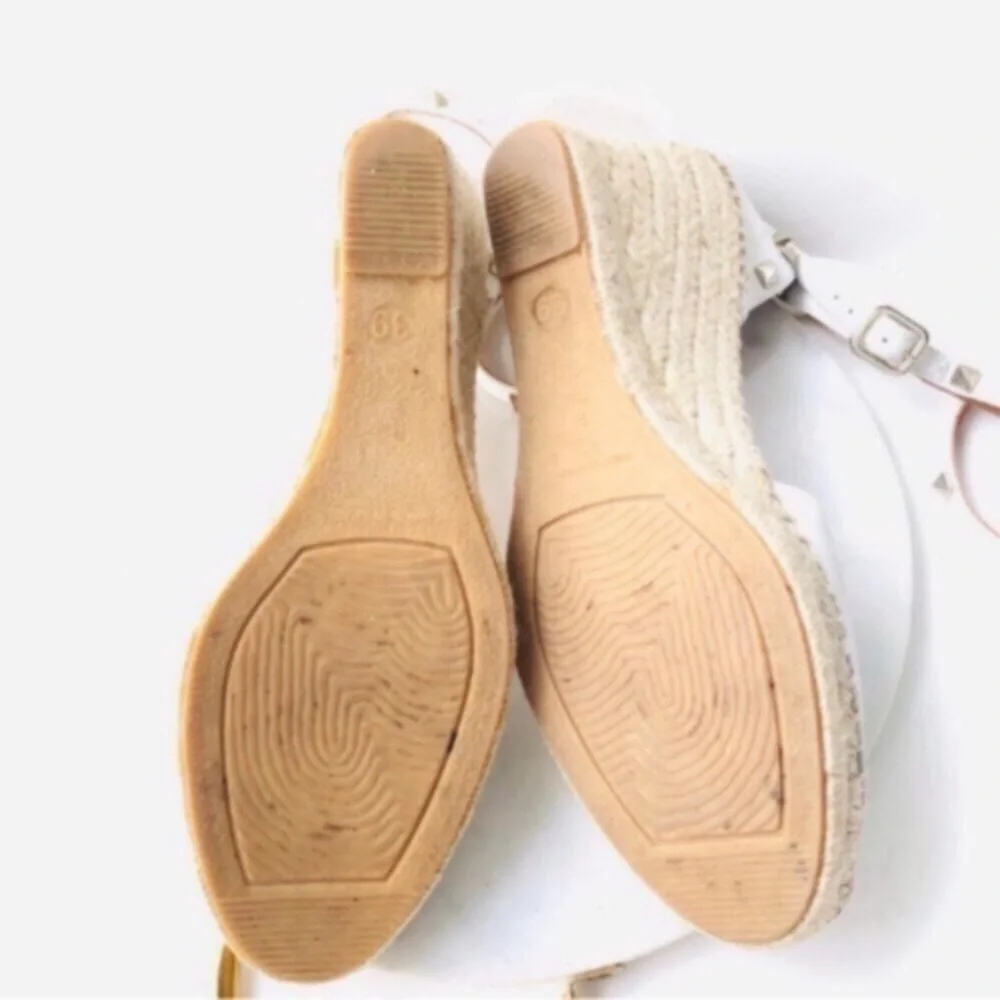Maypol White Leather Wrap Espadrille Wedges